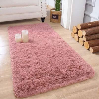  Soft Runner Rug for Bedroom Living Room Plush Fluffy Rug Shag 2x4 Feet Blush - Image 1 of 4