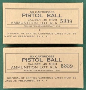 REMINGTON ARMS CO. EARLY WWII 50 RD 2 PIECE M1911 .45 ACP NEW REPLICA AMMO BOXES - Picture 1 of 12