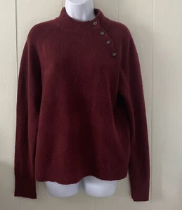 J Crew Factory Womens Sz M Button Sweater In Extra Soft Yarn Maroon Mock Neck - Picture 1 of 7