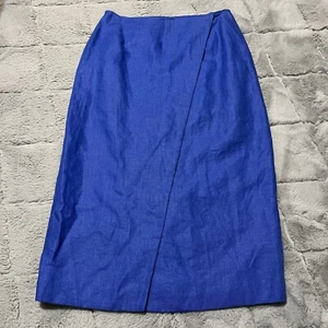 Vintage Harris Wallace Skirt 100% Linen Blue Wrap A Round Straight Size 14 - Picture 1 of 10