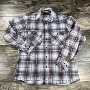 Fieldmaster Shirt Mens Medium Blue Brown Plaid Flannel USA Work Cabincore Camp - Picture 1 of 11