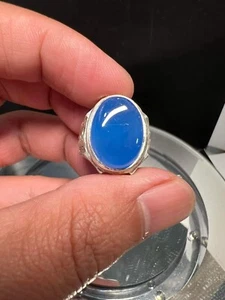 Natural Blue Chalcedony Gemstone 10k White Gold Ring For Men's #0337 - Picture 1 of 7
