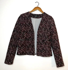 Ann Taylor Wool Blend Tweed Open Front Jacket Blazer Burgundy Red Black Sz XS - Picture 1 of 5