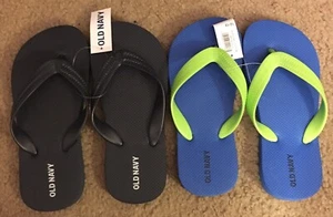 2 Pair~OLD NAVY Flip Flops KIDS Sz 12/13~NWT~BLUE w/ Grn Straps & DEEP SEA BLUE - Picture 1 of 1