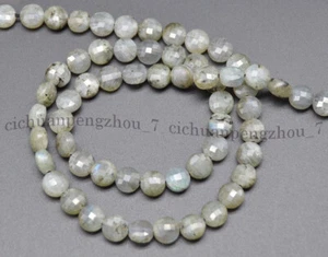 Faceted 6mm Natural Gray Labradorite Round Flat Button Loose Beads 15'' - Picture 1 of 3