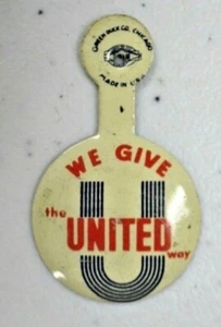 We Give The United Way Vintage 1969 Fold Tab Button 9839 - Picture 1 of 2