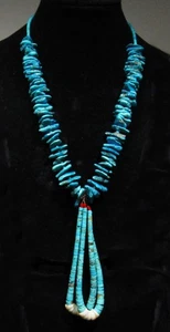 BIG Old Signed Zuni 189g 925 Natural Morenci Turquoise Jacla Wampum Necklace 24" - Picture 1 of 20