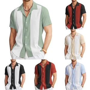 Casual Men's Hawaiian Bowling Shirt Vintage Short Sleeve Button Down Red Black - Picture 1 of 16