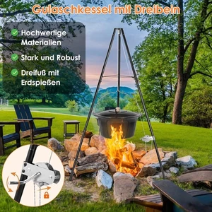 Ungarische Grillpfanne Dreibein Emaille Pfanne Schwenkgrill Bratpfanne Kette 15L - Bild 1 von 10