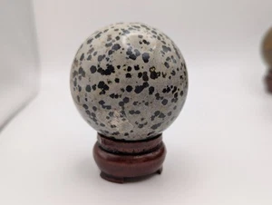 59mm Dalmation Jasper Crystal Gemstone Sphere & Stand (India) US Seller - Picture 1 of 9