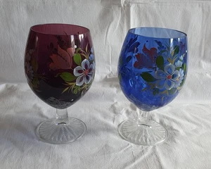 2 Stk große dekorative Vintage Cognac Schwenker blau bordeaux handbemalt Top - Bild 1 von 12