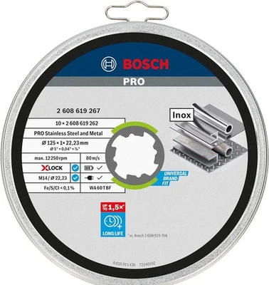 Bosch 2608619267 125mm x 1mm X-LOCK Inox Metal Cutting Discs 10 Pack - Image 1 of 4