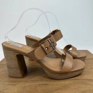Womens Dolce Vita Landry Tan Faux Leather Slip On Platform Heels Sandals Size 11 - Picture 1 of 11