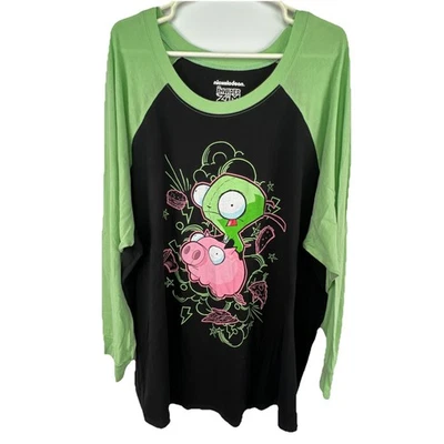 Camiseta de béisbol raglán verde y negra Nickelodeon 5XL Invader Zim Ride the Pig Foto 1 de 4