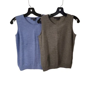 Brooks Brothers Women’s SET OF 2 Merino Wool Tops Shells 1 Blue1 Gray Sz M - Picture 1 of 11
