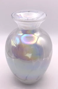 Jarrón de vidrio opalescente 5" remolino iridiscente - Imagen 1 de 6