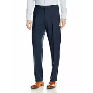 Hart Schaffner Marx Men Chicago Fit Dress Pants Wool Blend UNHEMMED 44R 44w Blue - Picture 1 of 11