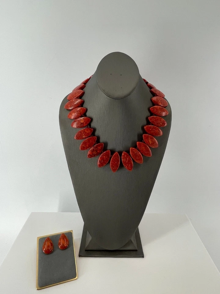 Jay King Earrings Coral Color & Sterling DTR 925 + Unbranded Red Stone Necklace - Image 1 of 4