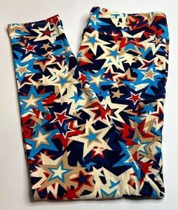 NEW LuLaRoe TC Leggings BLUE RED CREAM Star USA Military AMERICA 4th JULY Retro - Picture 1 of 4