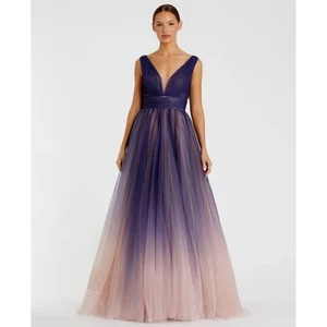 NWT MacDuggal Purple Ombre Tulle Gown V Neck Sleeveless Long Evening Formal 10 - Picture 1 of 15