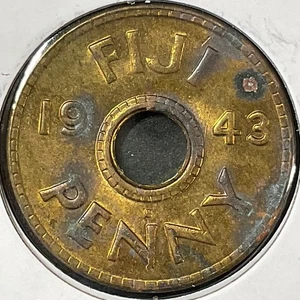 Moneta da 1 penny 1943 S FIJI tono ottone re Giorgio VI monete estere mondiali - Foto 1 di 3