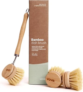 Vove Bamboo Dish Brush, FSC-Certified - Includes 3 Replacement Heads - Brown - Picture 1 of 8