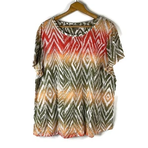 Chico's Zenergy Womens Tunic Top Size XL Green Diamond Tie Dye Short Sleeve - Picture 1 of 9