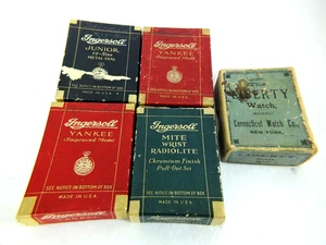Lot of 5 Ingersoll YANKEE, JUNIOR, RADIOLITE & LIBERTY Watch Boxes- OK Condition - Picture 1 of 6
