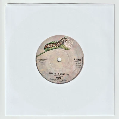 BREAD : BABY I'M - A WANT YOU  7" Vinyl Single Record (Elektra 1971)  Ex. - Image 1 of 2