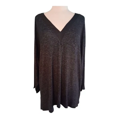 Donna Karon V-Neck Long Sleeve Sleep Shirt Relaxed Fit Charcoal Gray XL - Image 1 of 4