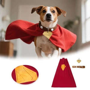 Superhero Dogs Red Cape Costume Sets Pet Halloween Cosplay with Collar&Super Tag - Picture 1 of 13