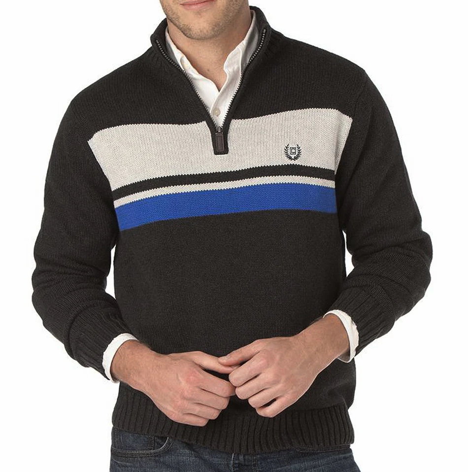 New Chaps By Ralph Lauren Men's 1/4-Zip Striped Sweater Black MSRP $69.50 - Image 1 of 1