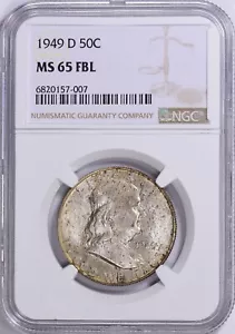 1949-D FRANKLIN HALF DOLLAR NGC MS65 FBL - Picture 1 of 3