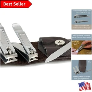 Ergonomic 3-Piece Nail Clipper Set with Built-In File - Premium Stainless Steel - Picture 1 of 7