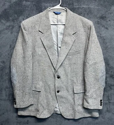 Vintage Pendleton Tweed Wool Suede Jacket Men's 48 Grey Herringbone Blazer - Image 1 of 4