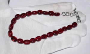 Ruby Hydro Gemstone 925 Sterling Silver 8 Inch Bracelet Smooth Oval 8x10mm Beads - Picture 1 of 13