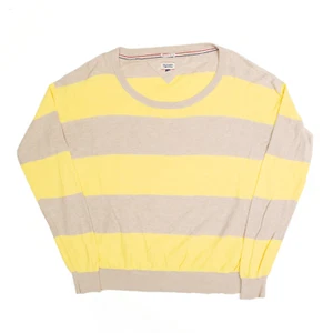 TOMMY HILFIGER DENIM Womens Yellow Striped Jumper L - Picture 1 of 6