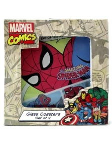 Marvel Comics Glass Coaster Set Silver Age Super Hero Spider-Man Hulk Thor Nuovo - Foto 1 di 3