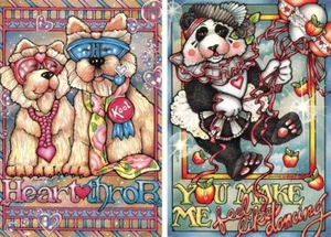 2~4X6 Postcards LEANNE C BOYD ART Dogs & Panda HEART THROB & FEEL LIKE DANCING - Picture 1 of 5