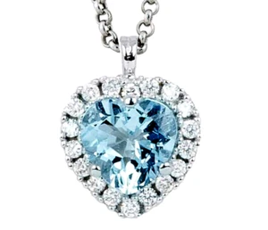 Valentín 0.54ct Diamante Redondo Natural 14k Blanco Topacio Azul Oro Corazón - Imagen 1 de 3