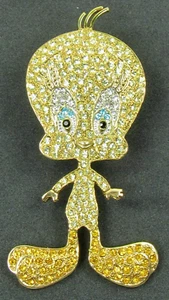 Vintage Tweety Bird Rhinestones Brooch Pin Gold Tone Large 3.5" - Picture 1 of 11