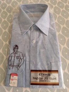 Camisa retro vintage Tesco para hombre azul nueva en paquete cuello en punta años 70 - Imagen 1 de 8