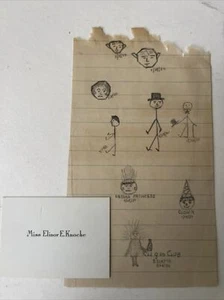 ELINOR KNOCHE “Original Pencil Drawings” 1930 CLOWN PEOPLE Indian Princess FACES - Picture 1 of 7