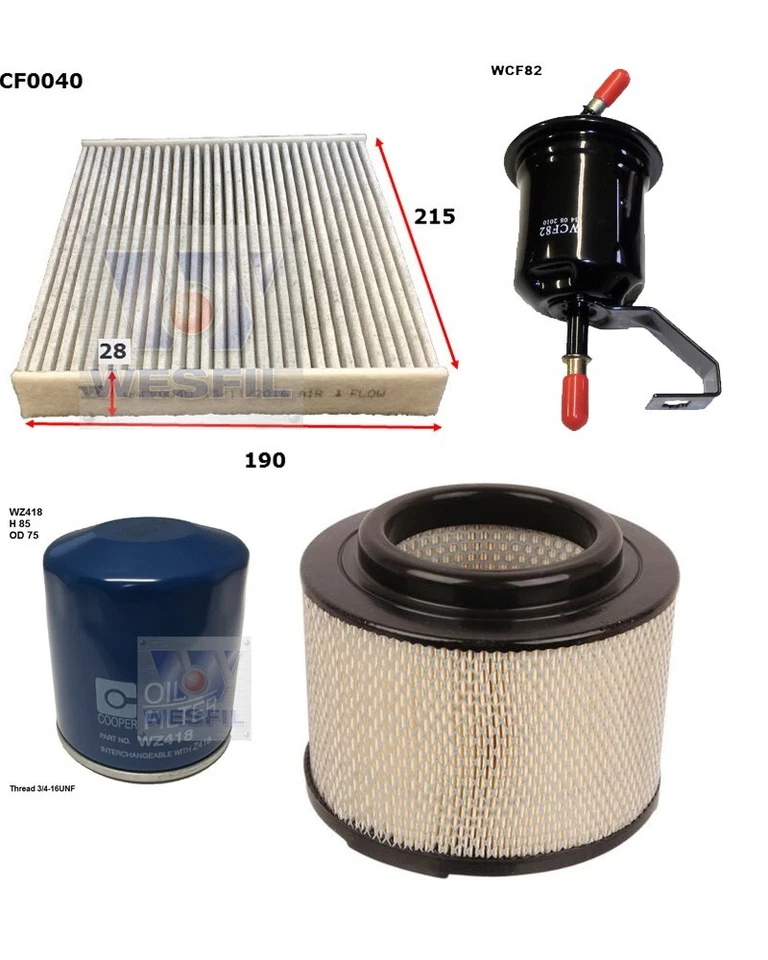 WESFIL FOR Toyota Hilux 2.7L TGN16 2TRFE AIR OIL FUEL CABIN FILTER SERVICE KIT - image 1 of 1