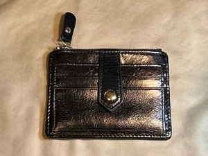 NUEVA Cartera de Bolsillo para Identificación/Tarjeta y Dinero de Cuero Negra Tono Dorado Herrajes - Imagen 1 de 4