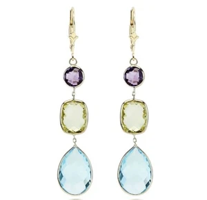 14K Yellow Gold Dangle Earrings With Fancy Cut Gemstone Stations - Picture 1 of 2
