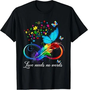 Love Needs No Words Autism Kids Mom Support Autism Awareness T-Shirt Hoodie - Picture 1 of 18
