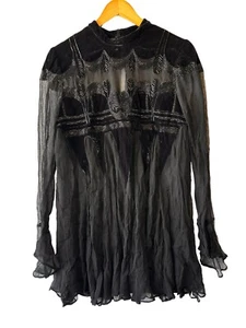 Free People Kleid schwarz Samt Perlen Gothic transparent Größe Small hochgeschlossen - Bild 1 von 9