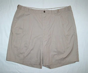 Haggar Shorts Mens 40 Pleated 100% Cotton Beige Lightweight Dad Stretch Waist - Picture 1 of 5
