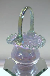 FENTON BASKET Pink Irid TRELLIS Willow Green Irid Crest & Handle NIB FREEusaSHIP - Picture 1 of 5